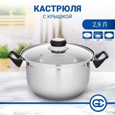 Кастрюля 2,9 л Стрейтон, нержавейка, стеклянная крышка No Brand