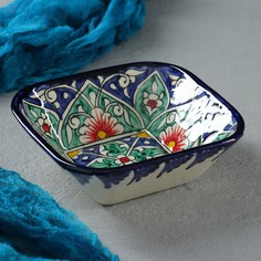 Салатница Риштанская Керамика "Цветы", 13 см, синяя, микс No Brand