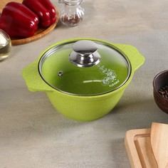 Кастрюля Trendy style, 1 л, стеклянная крышка, антипригарное покрытие, цвет зелёный Kukmara