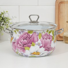 Кастрюля «Пион», 4 л, стеклянная крышка Интерос