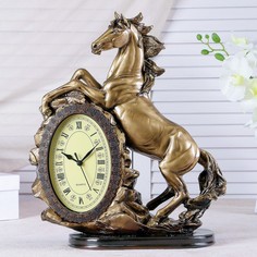 Часы настольные каминные Лошадь, 40 х 31 х 15 см, золото No Brand