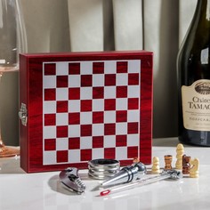 Набор для вина, 4 предмета: термометр, кольцо, открывашка, пробка, шахматы в комплекте No Brand