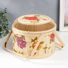 Шкатулка бамбук Сад с пионами ажур, с ручками 19х26х26 см No Brand
