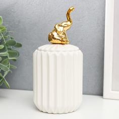 Шкатулка керамика Золотой слонёнок белая, гофре 16х7х7 см No Brand