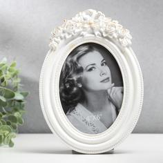 Фоторамка полистоун 10х15 см "Бант и розы" белоснежная 22х15 см Fotografia