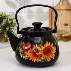 Чайник сферический, 3,5 л, деколь МИКС, цвет коричневый No Brand