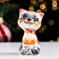 Сувенир "Кот с бантом", гжель цветная No Brand