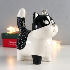 Сувенир керамика "Котик в короне" бело-чёрный с золотом 16,3х7,5х15 см No Brand