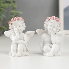 Сувенир полистоун "Белоснежный ангел в розовом веночке сидит" МИКС 6х3,5х4,9 см No Brand