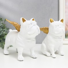 Сувенир полистоун "Бульдоги с крыльями" белый набор 2 шт 16,5х10,5х13,5 16,5х11,5х18,5 см No Brand