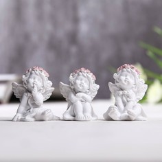 Сувенир полистоун "Малышка-ангел в платьице в розовом веночке" МИКС 3,7х3х3,4 см No Brand