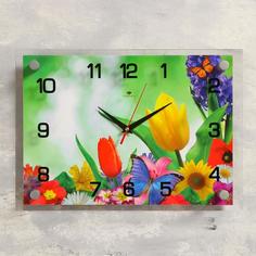 Часы настенные, серия: Цветы, "Бабочка и цветы", 25х35 см, микс Рубин