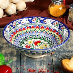 Супница Риштанская Керамика "Цветы", 25 см, синяя No Brand