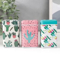 Шкатулка металл квадрат "Кактус" МИКС 4,5х4,5х7 см No Brand
