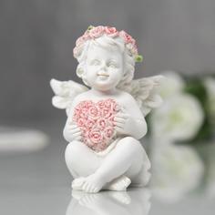 Фигурка полистоун "Ангел с сердечком из розовых роз" 7,5х6х6 см No Brand