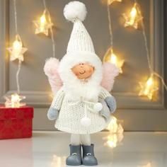 Кукла интерьерная "Ангелочек Еся в белом вязаном платье, с капюшоном-колпаком" 28х9х12 см Bazar