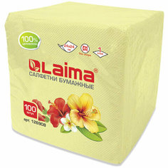Салфетки 100 шт, 24х24 см, LAIMA, жёлтые пастельный цвет, 100% целлюлоза, 4 комплекта