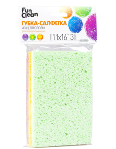 Губка-салфетка для мытья поверхностей Fun Clean , целлюлоза , 3шт No Brand