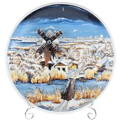 Декоративная тарелка-панно "Зима. Новолуние" из керамики Russia The Great