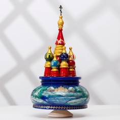 Сувенир музыкальный "Храм", зима, синий фон, ручная роспись No Brand