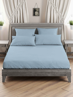 Простыня на резинке 160x200x25 Поплин ТМ 33 Перины, цвет голубой No Brand