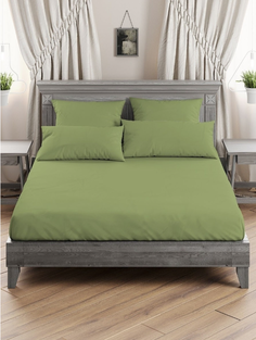 Простыня на резинке 160x200x25 Поплин ТМ 33 Перины, цвет олива No Brand