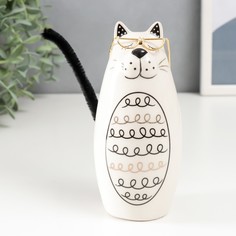 Сувенир керамика "Котик в очках с кучерявым животиком" 6,2х5,8х14 см No Brand