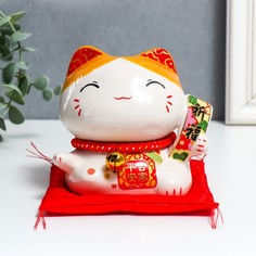 Копилка керамика Манэки-нэко с цветочными иероглифами 12,5х10х11 см No Brand