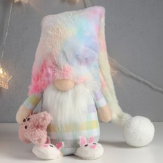 Кукла интерьерная Гном в пижаме и тапочках, с игрушкой-зайкой 57х13х13 см No Brand