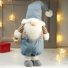 Кукла интерьерная Дедушка в голубом колпаке и полосатой кофте 66х15х25 см No Brand