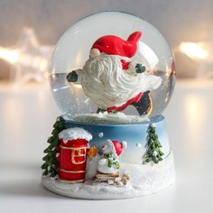 Сувенир полистоун водяной шар "Дед Морозик на лыжах" 7х6,7х8,8х см (6 шт) No Brand