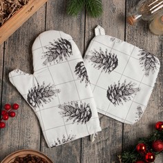 Набор кух. Этель Merry Christmas: варежка 20х27 см, прихватка 19х19 см, 100% хл No Brand