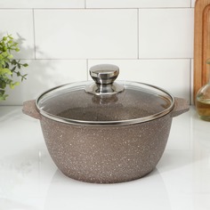 Кастрюля «Гранит brown», 3 л, стеклянная крышка, антипригарное покрытие No Brand