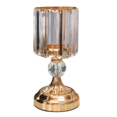 Подсвечник металл, стекло на 1 свечу "Кристаллы - грани" золото 27х13х13 см No Brand