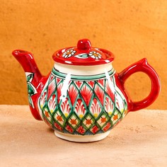 Чайник Риштанская Керамика "Узоры", 700 мл, красный 7830817 Shafran