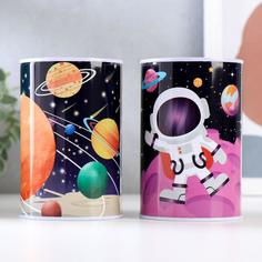 Копилка металл банка "Космический пейзаж" МИКС 12х8х8 см No Brand