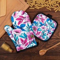 Кухонный набор 2 прихватки Доляна «Нежность» , прихватка 17х17 см, варежка 24х18 см, 100%