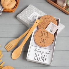 Набор подарочный Stay at home: полотенце, подставки, кухонная ложка, кухонная лопатка Этель