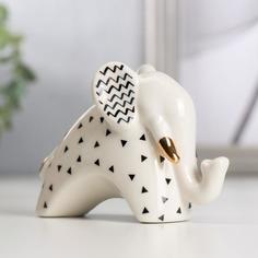 Сувенир керамика "Слонёнок с зигзагом на ушкаx" бело-чёрный с золотом 7x4,2x9,8 см No Brand
