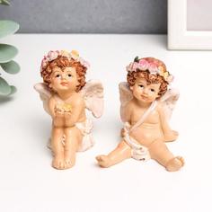 Сувенир полистоун "Ангел-карапуз цветочный венок" МИКС 6,5х4,5х4,7 см No Brand