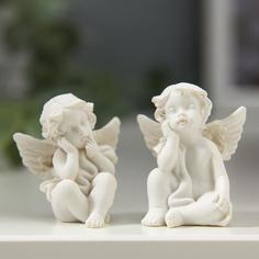 Сувенир полистоун "Ангелок отдыxающий" 3,8x2,6x3 см, МИКС No Brand
