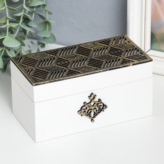 Шкатулка дерево "Иллюзия геометрии" золотисто-белая 16х8х8 см No Brand