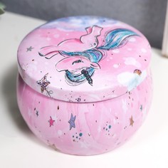 Шкатулка металл круглая "Единорожек" МИКС 5х6,5х6,5 см No Brand