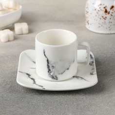 Кофейная пара «Мрамор», чашка 90 мл, блюдце d=11,2 см, цвет белый No Brand