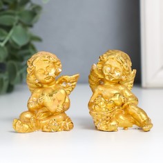 Сувенир полистоун "Ангел с сердцем" золото МИКС 4,5х4,5х5,7 см No Brand