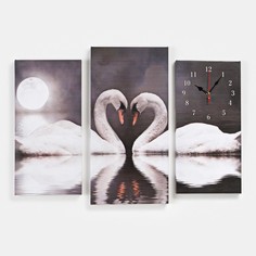Часы настенные, модульные, серия: Животный мир, "Пара лебедей", 60х80 см Сюжет