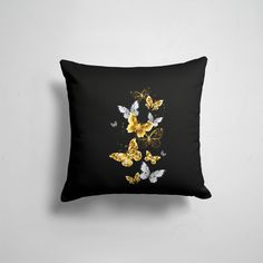 Подушка декоративная 45х45см Девушкам Цветочки и бабочки Золотые 365home