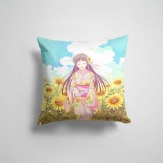 Подушка декоративная 45х45см Аниме Корзинка фруктов Корзина подсолнухи 365home