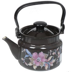 Чайник сталь 2 л с декором ручка металлическая КМЗ коричневый 42704-102/6 Керченская эмаль