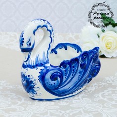 Конфетница "Лебедь гжельский", гжель, фарфор, 18х20 см No Brand
